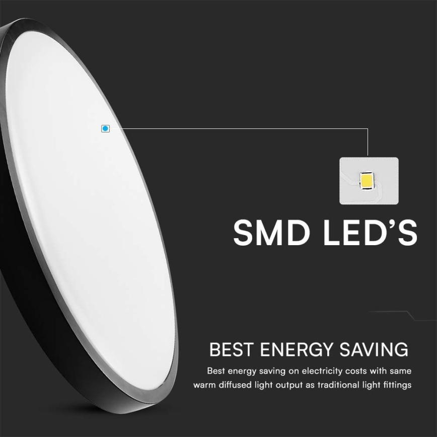 LED lubinis vonios šviestuvas LED/18W/230V IP44 3000K diametras 25 cm juoda