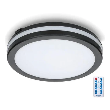 LED lubinis vonios šviestuvas su jutikliu LED/24W/230V 3000/4000/6500K IP65 diametras 30 cm juoda + nuotolinio valdymo pultas