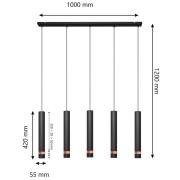 LED Pakabinamas sietynas TUBA 5xGU10/6,5W/230V juodas/varis