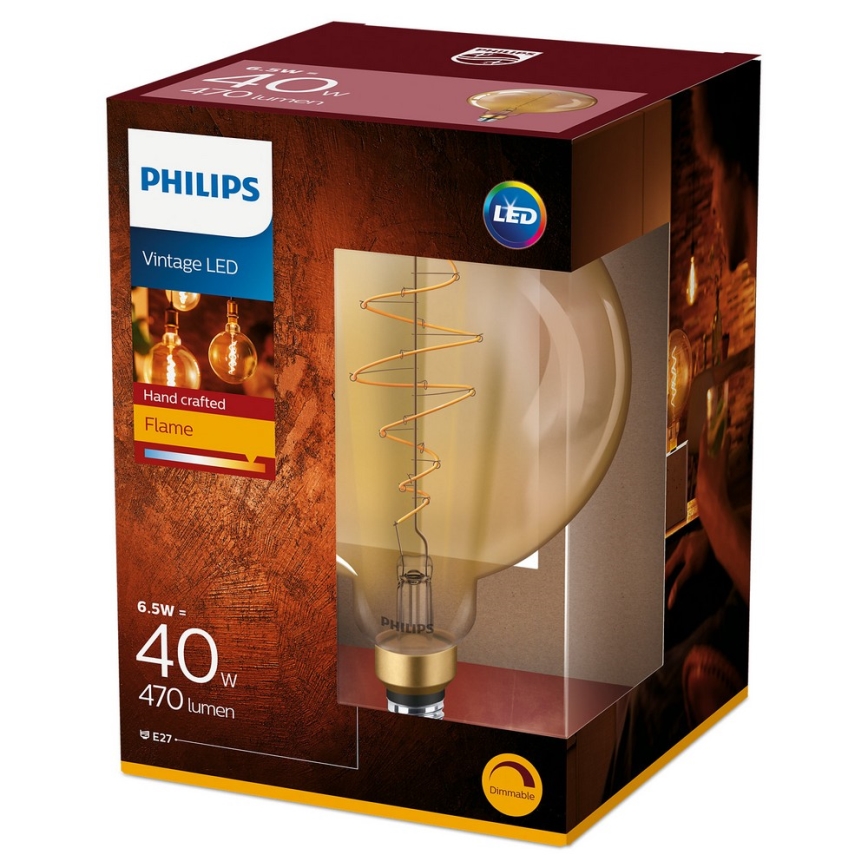 LED pritemdoma elektros lemputė VINTAGE Philips G200 E27/6,5W/230V 2000K