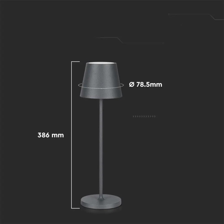 LED Pritemdoma įkraunama stalinė lempa LED/2W/5V 4400 mAh 3000K IP54 pilka