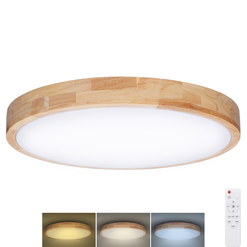 LED Pritemdomas lubinis šviestuvas SOLID OAK LED/48W/230V 3000-6500K ąžuolas diametras 39 cm + nuotolinio valdymo pultas