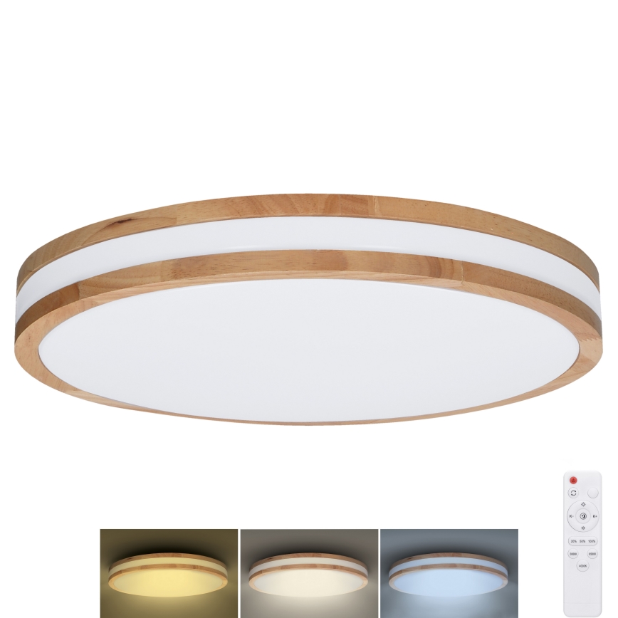 LED Pritemdomas lubinis šviestuvas WOODY LED/48W/230V 3000-6500K ąžuolas diametras 38 cm + nuotolinio valdymo pultas