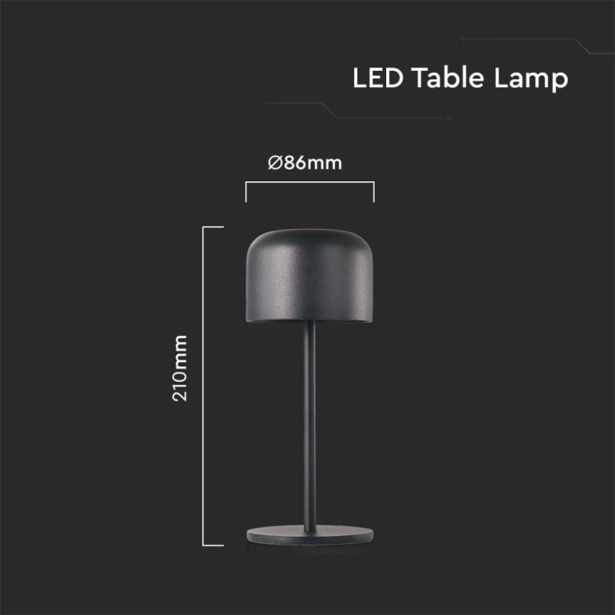 LED Pritemdoma įkraunama jutiklinė stalinė lempa LED/1,5W/5V 2700-5700K IP54 2200 mAh juoda