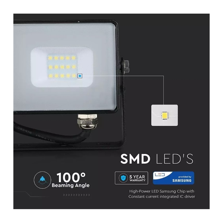 LED Prožektorius SAMSUNG CHIP LED/10W/230V IP65 3000K juodas