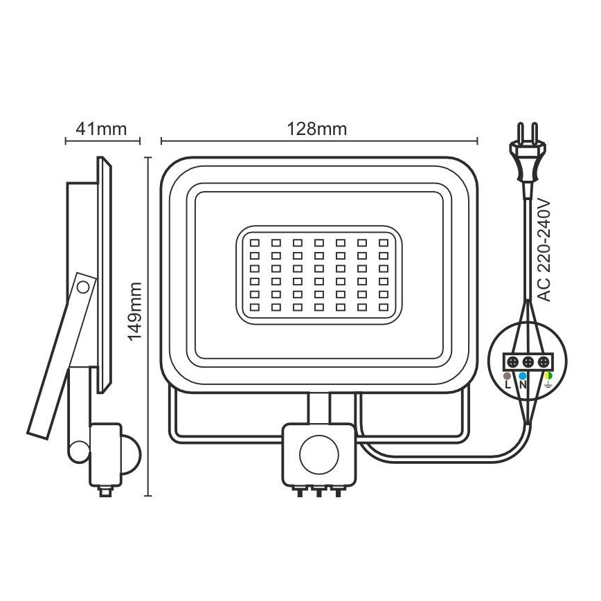 LED Prožektorius su jutikliu LED/20W/230V 4000K IP44