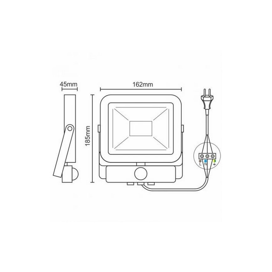 LED prožektorius su jutikliu LED/20W/265V 1800lm baltas IP65