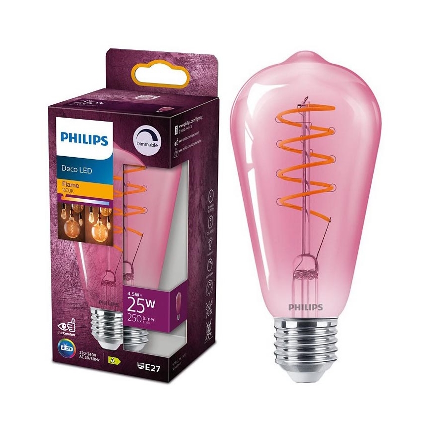 LED Reguliuojama lemputė DECO Philips ST64 E27/4,5W/230V 1800K