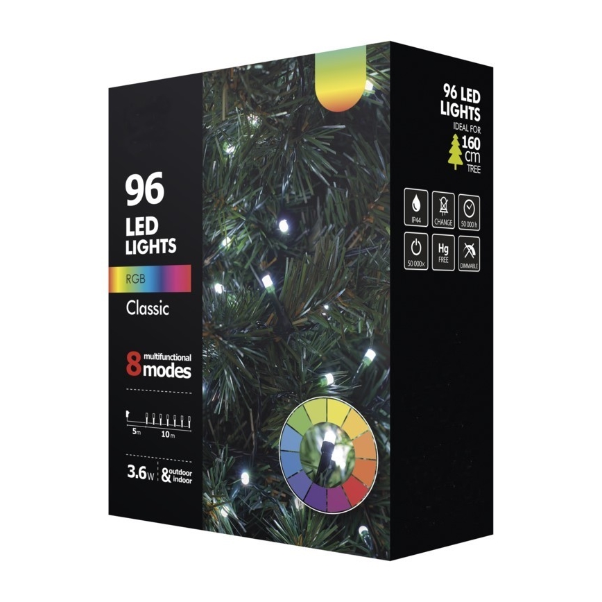 LED RGB Kalėdinė lauko girlianda  96xLED/8 funkcijos 15m IP44