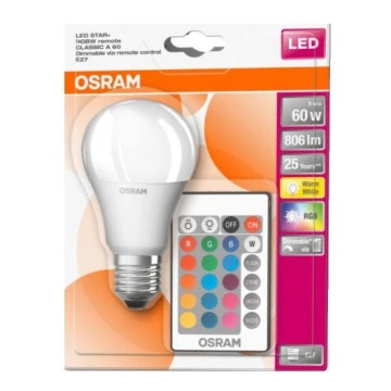 LED RGB Pritemdoma lemputė STAR+ A60 E27/9W/230V 2700K - Osram