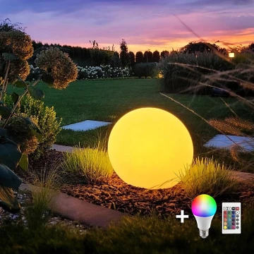 LED RGB Pritemdomas lauko šviestuvas GLOBO 1xE27/8,5W/230V d. 30 cm IP44 + nuotolinio valdymo pultas