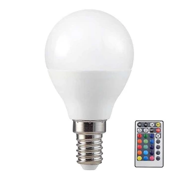 LED RGB Reguliuojama lemputė P45 E14/4,8W/230V 3000K + valdymo pultas