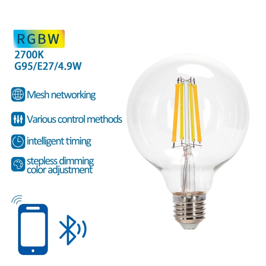 LED RGBW Elektros lemputė FILAMENT G95 E27/4,9W/230V 2700K - Aigostar