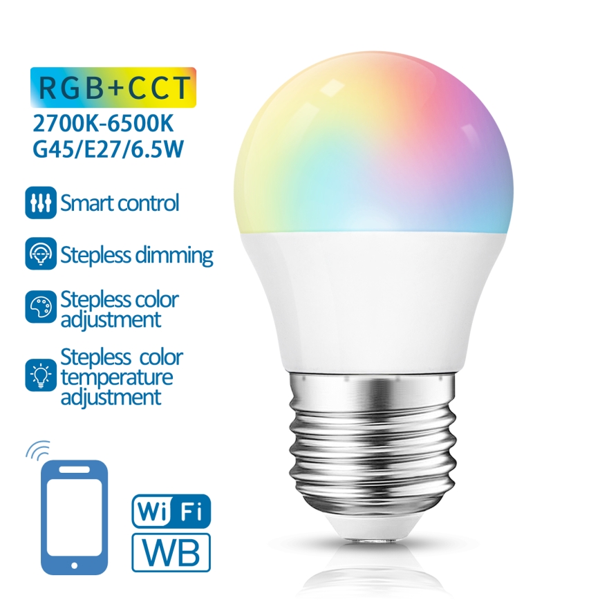 LED RGBW Reguliuojama lemputė G45 E27/6,5W/230V 2700-6500K Wi-Fi - Aigostar