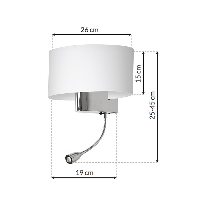 LED Sieninė lempa CASINO 1xE27/60W/230V + LED/1W/230V balta