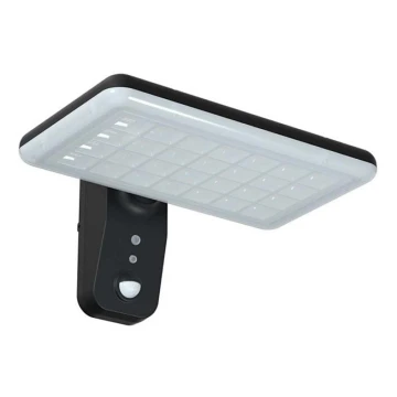 LED sieninis šviestuvas su jutikliu, įkraunamas saulės energija LED/15W/3,2V 4000K/6000K IP65 juoda