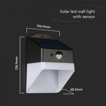 LED sieninis šviestuvas su jutikliu, įkraunamas saulės energija LED/2W/3,7V 4000K IP65