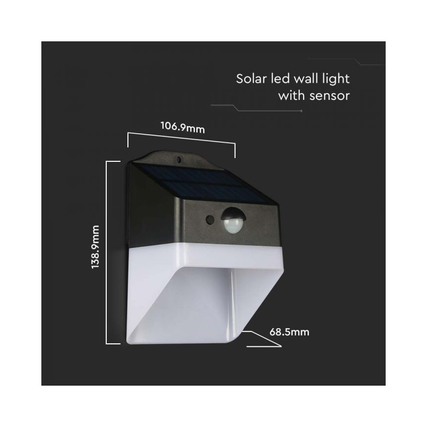 LED sieninis šviestuvas su jutikliu, įkraunamas saulės energija LED/2W/3,7V 4000K IP65