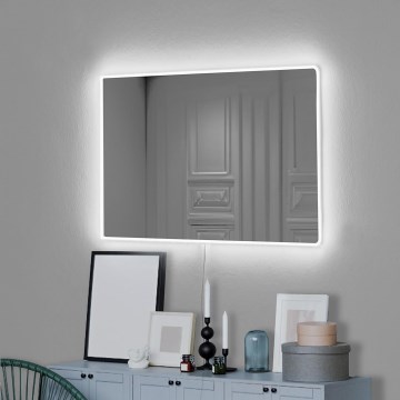 LED Sieninis veidrodis su foninis apšvietimas RECTANGULAR 60x40 cm balta