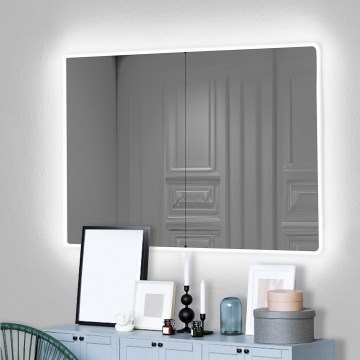 LED Sieninis veidrodis su foninis apšvietimas RECTANGULAR 80x60 cm balta