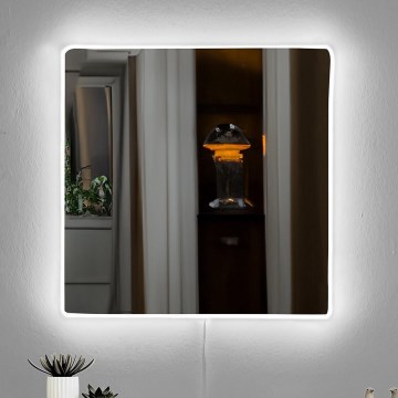 LED Sieninis veidrodis su foninis apšvietimas SQUARE 50x50 cm balta