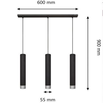 LED Sietynas, kabinamas ant virvės TUBA 3xGU10/4,8W/230V