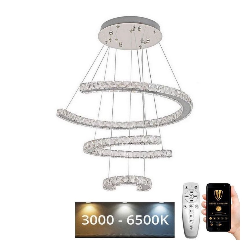 LED šviesos reguliavimas krištolas Sietynas ant stygos LED/100W/230V 3000-6500K sidabras + nuotolinio valdymo pultas