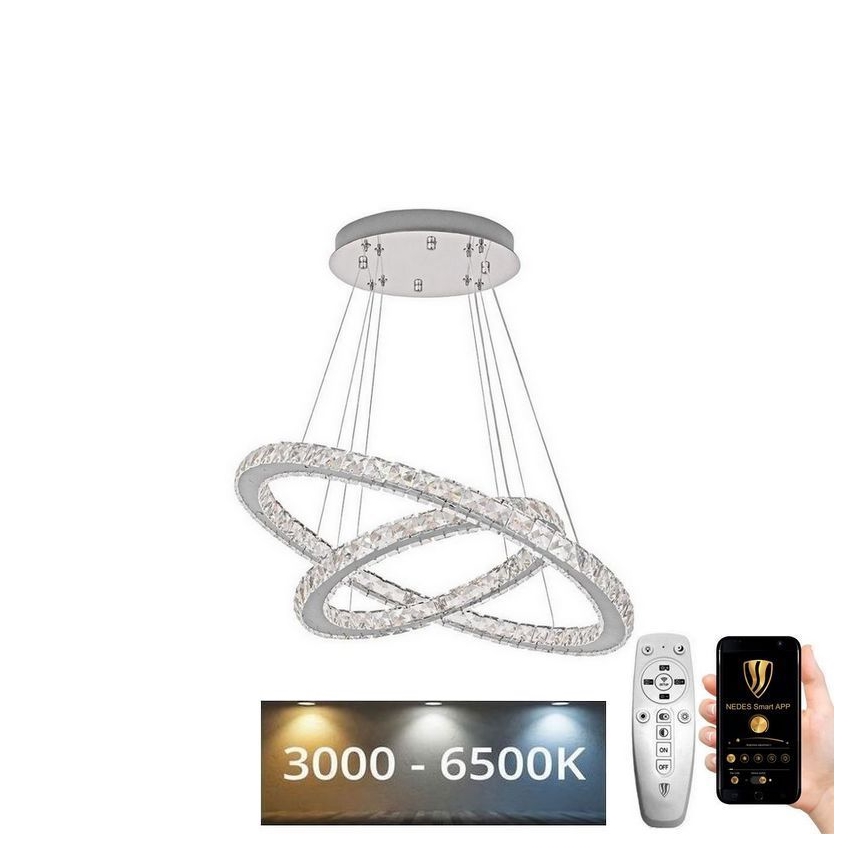 LED šviesos reguliavimas krištolas Sietynas ant stygos LED/115W/230V 3000-6500K sidabras + nuotolinio valdymo pultas