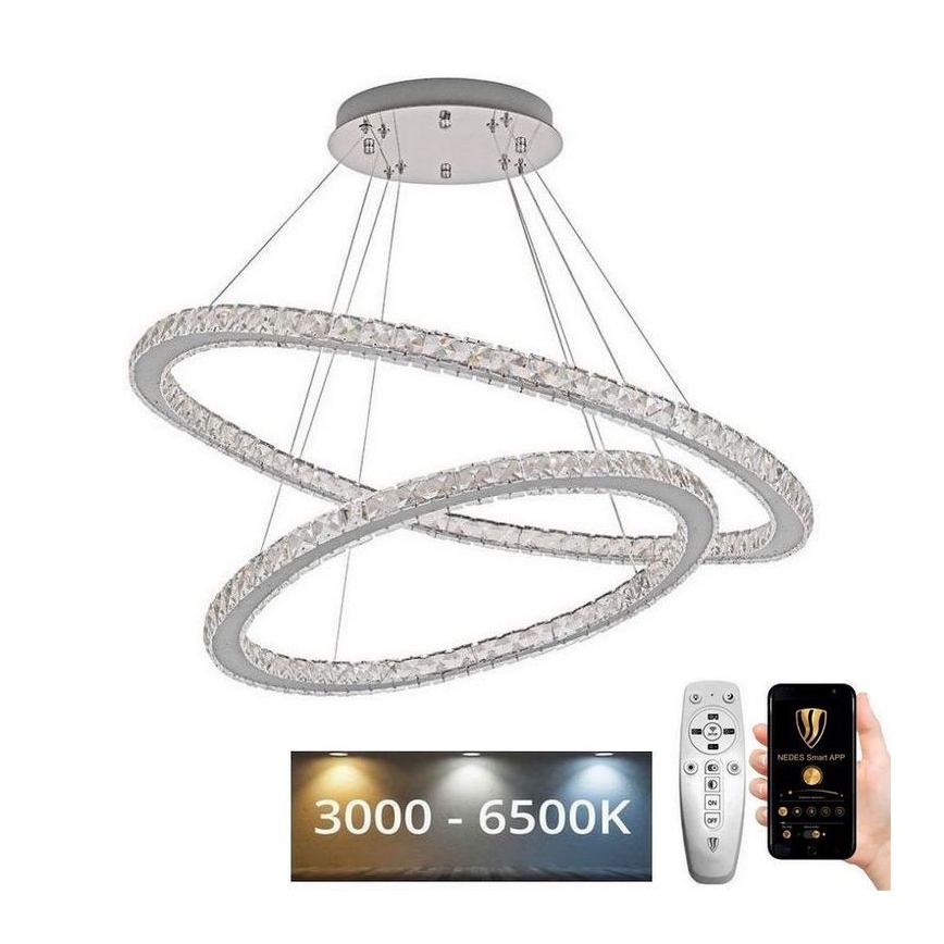 LED šviesos reguliavimas krištolas Sietynas ant stygos LED/160W/230V 3000-6500K sidabras + nuotolinio valdymo pultas