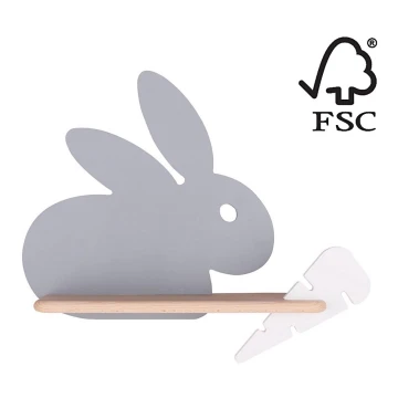 LED Vaikiškas sieninis šviestuvas su lentyna RABBIT LED/4W/230V pilka/balta/medinė