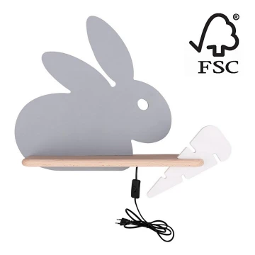 LED Vaikiškas sieninis šviestuvas su lentyna RABBIT LED/4W/230V pilka/balta/medinė