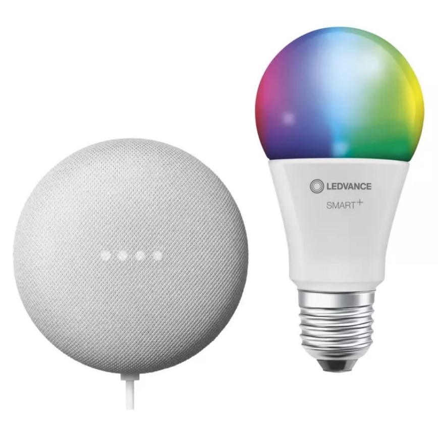 Ledvance - Išmanusis garsiakalbis Google Nest Mini + LED RGBW Reguliuojama lemputė SMART+ A60 E27/60W/230V