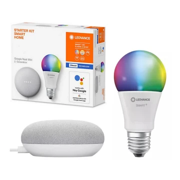 Ledvance - Išmanusis garsiakalbis Google Nest Mini + LED RGBW Reguliuojama lemputė SMART+ A60 E27/60W/230V