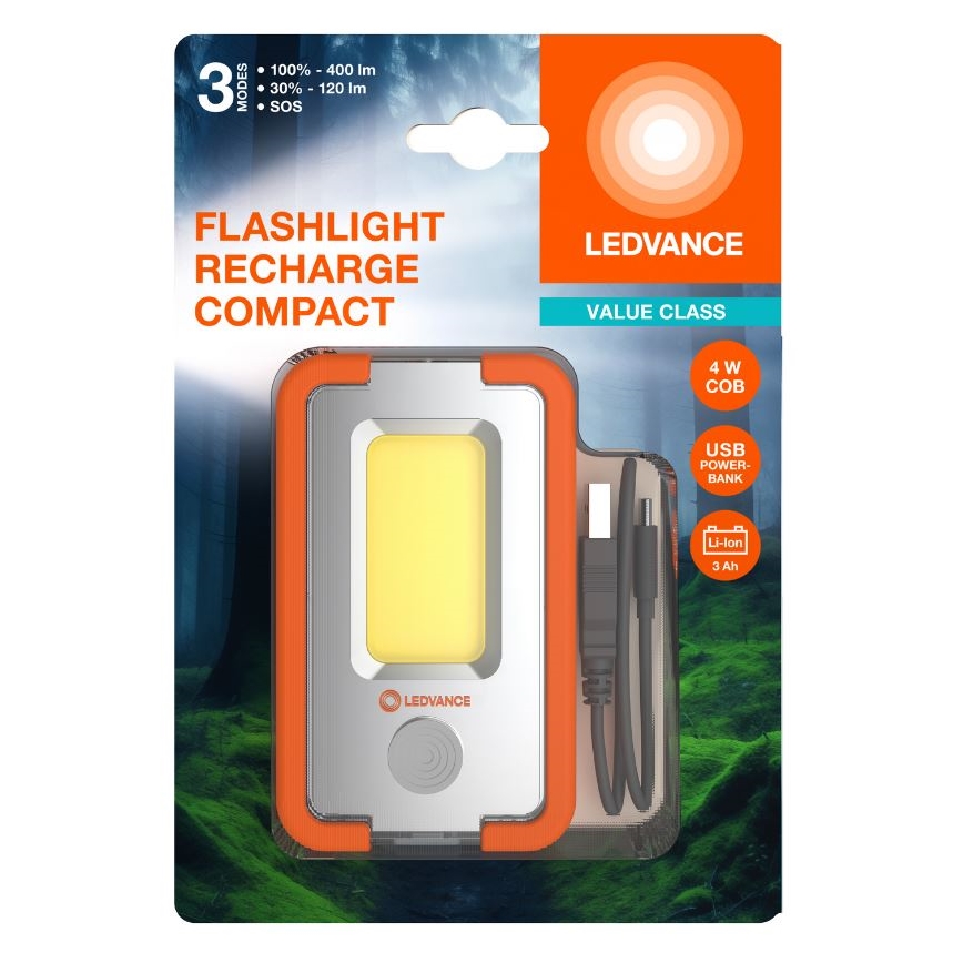 Ledvance - LED pakraunamas žibintuvėlis su maitinimo banku FLASHLIGHT LED/4W/5V 3000mAh IPX2