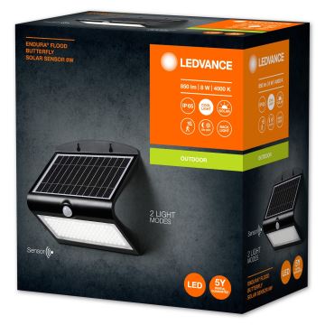 Ledvance - LED sieninis šviestuvas su jutikliu, įkraunamas saulės energija DRUGELIS LED/8W/3,7V IP65