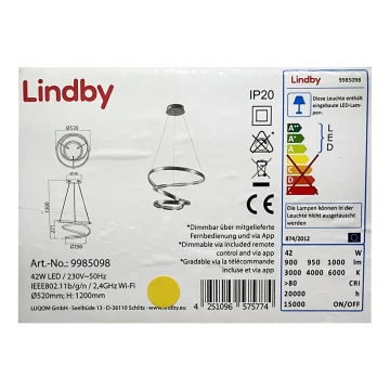 Lindby - LED Reguliuojamas pakabinamas sietynas VERIO LED/230V + nuotolinio valdymo pultas