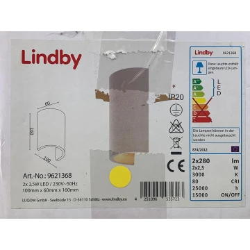 Lindby - LED Sieninis šviestuvas JENKE 2xLED/2,5W/230V gipsas