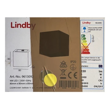 Lindby - LED Sieninis šviestuvas QUASO LED/4W/230V betonas