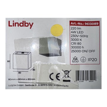 Lindby - LED Sieninis šviestuvas QUASO LED/4W/230V