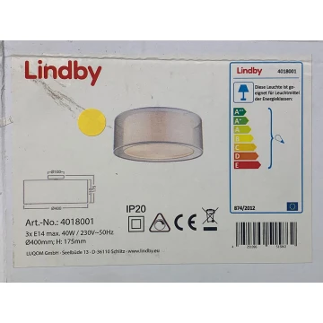 Lindby - Lubinis šviestuvas NICA 3xE14/40W/230V