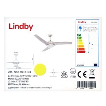 Lindby - Lubinis ventiliatorius EMANUEL 2xE14/42W/230V + valdymo pultas