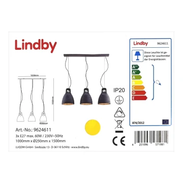 Lindby - Pakabinamas sietynas IBU 3xE27/60W/230V