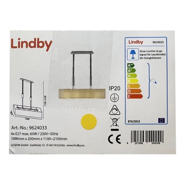 Lindby - Reguliuojamas pakabinamas sietynas MARIAT 4xE27/60W/230V