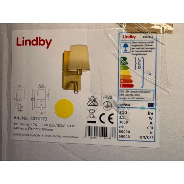 Lindby – Sieninis šviestuvas AIDEN 1xE14/40W/230V + LED/3,1W/230V