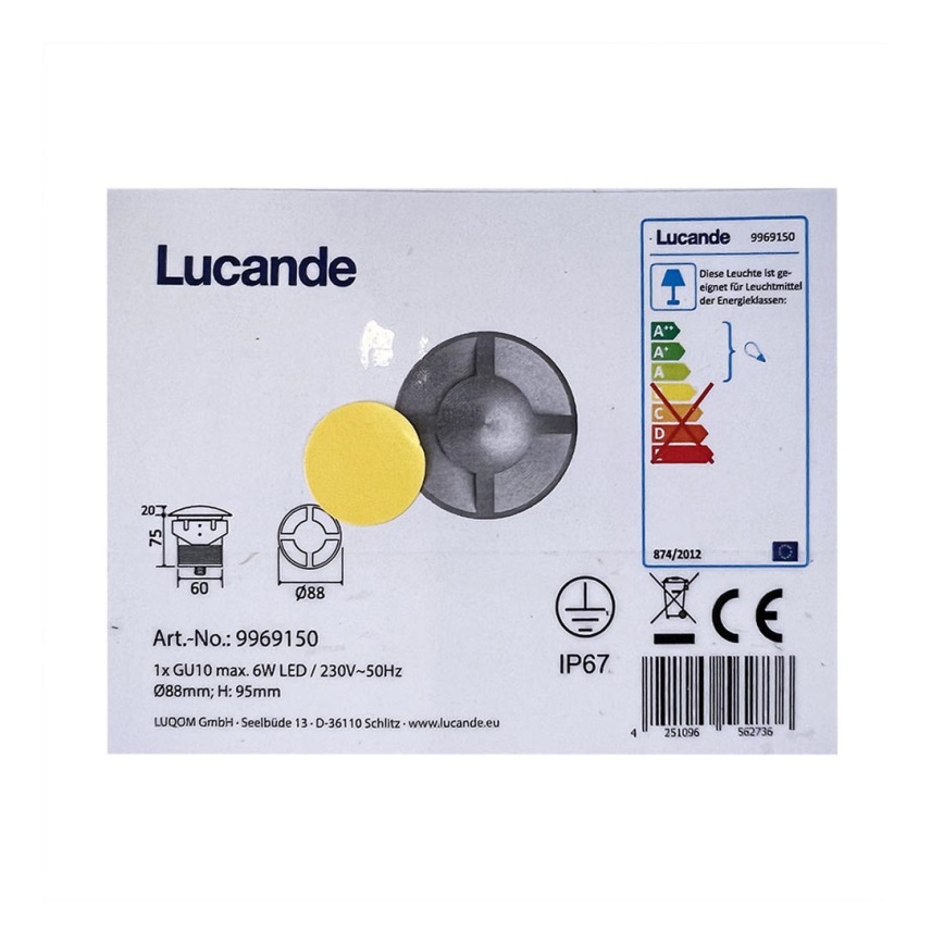 Lucande – Įleidžiamas lauko šviestuvas EDWINA 1xGU10/6W/230V IP67