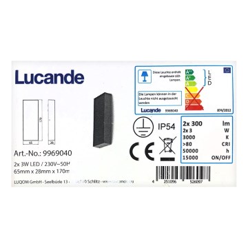 Lucande – LED Lauko sieninis šviestuvas CORDA 2xLED/3W/230V IP54