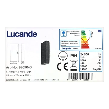 Lucande – LED Lauko sieninis šviestuvas CORDA 2xLED/3W/230V IP54