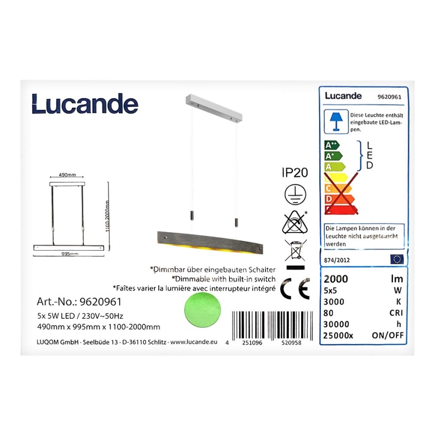 Lucande - LED Reguliuojamas pakabinamas sietynas LIO 5xLED/5W/230V