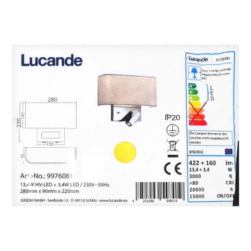 Lucande - LED Sieninė lempa VIRVE 1XLED/13,4W/230V + 1xLED/3,4W/230V