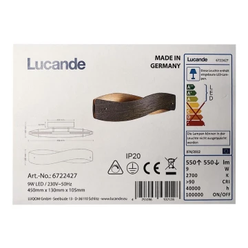 Lucande - LED Sieninis šviestuvas LIAN LED/9W/230V